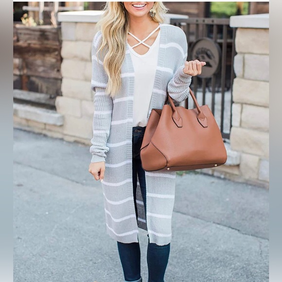 Long Cardigan grey/white stripe - Picture 4 of 6